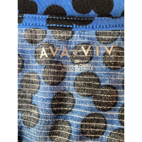 Ava & Viv Top Tunic Women's Size XXL Blue Black Circles V-Neck Ties Chest - Picture 7 of 7